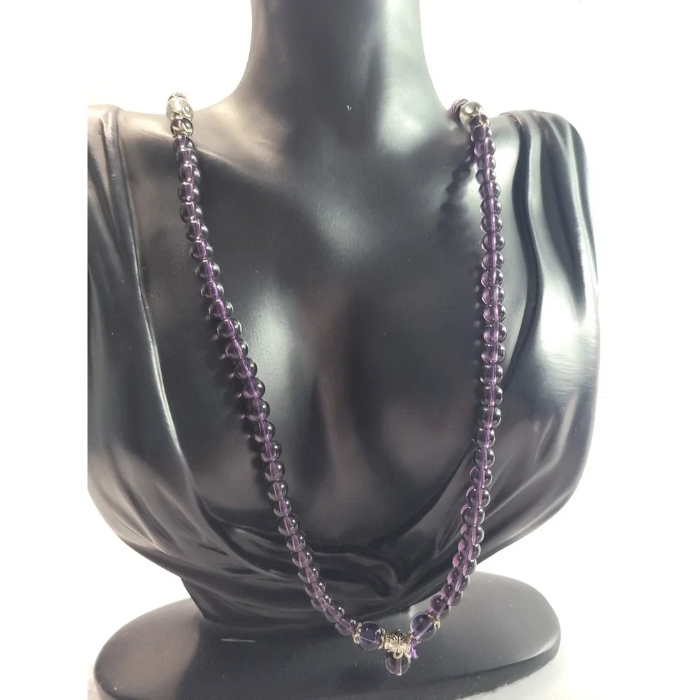 Purple Beaded Long Necklace Silver Tone Accent Drop Boho Layering Statement